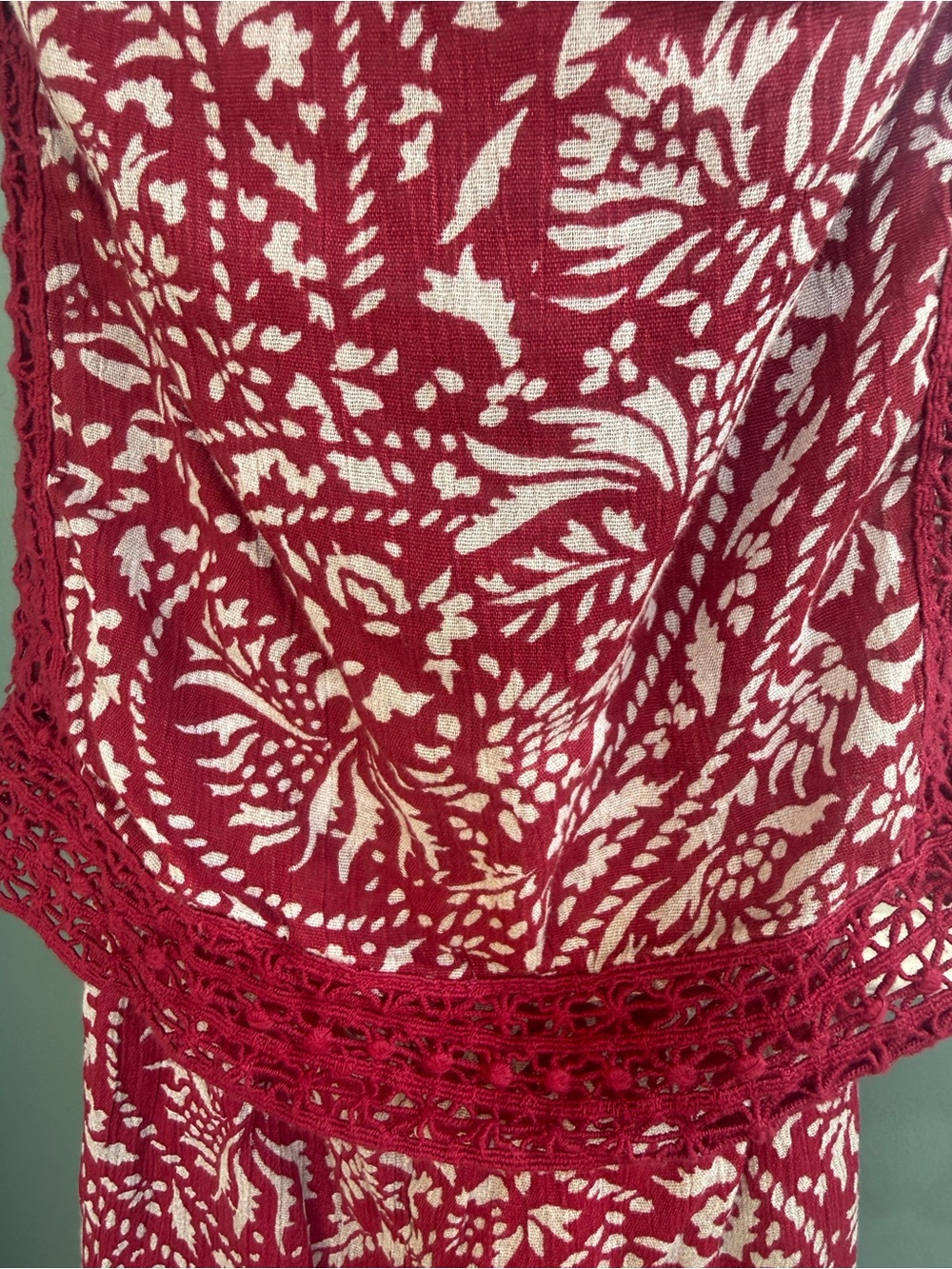Abercrombie & Fitch Floral Lace Trim Romper Size Small Red Boho - Picture 6 of 10